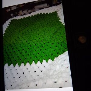 Green and White Crochet Blanket